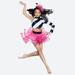 Revolution Dance Costume - Striped Sequin Top with Pink Tulle Skirt